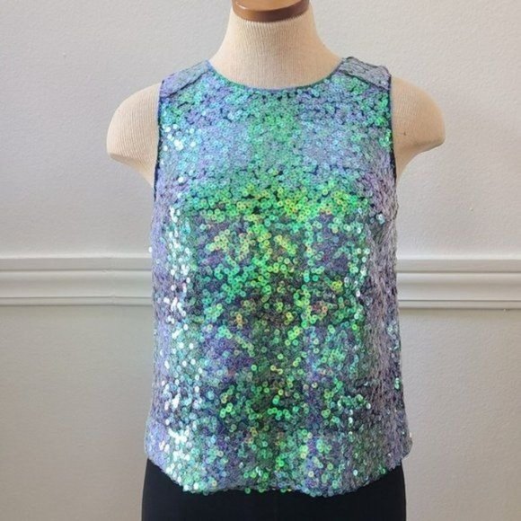 Anthropologie Maeve Amatheia Sequin tank Top  blue green color - Picture 2 of 13